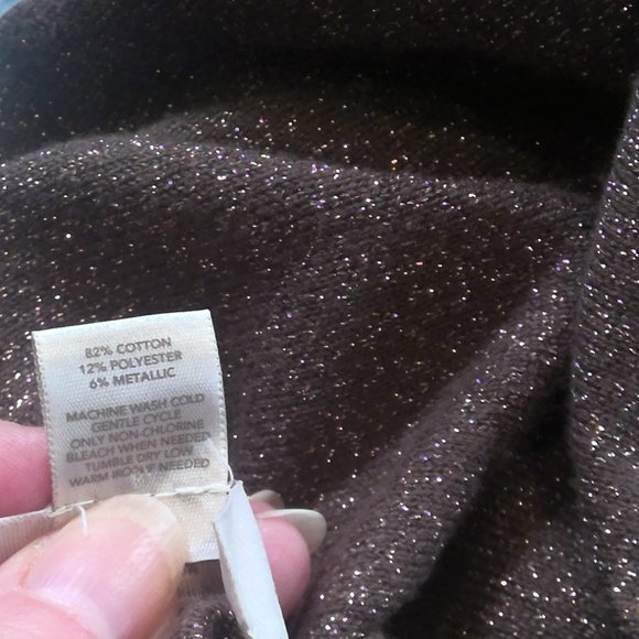 Loft Brown Button Down V-Neck Cardigan Sweater with Gold Shimmer Small worn once - Picture 4 of 4